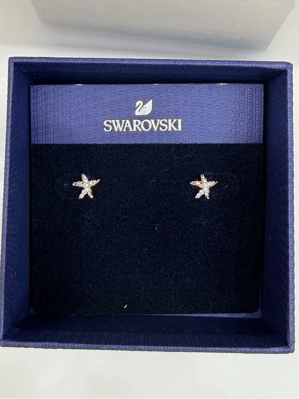 Swarovski Gold Starfish Crystal Stud Earrings - Clear Crystals